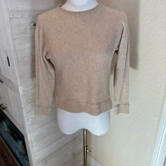 Massimo Dutti SZ 7-8 tall beige cashmere blend crewneck‎ wmini diamond sweater